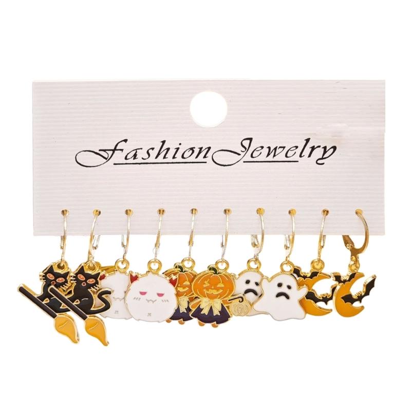 Fashionable Halloween Pumpkin Black Cats Dangle Earrings Festival Charm Syurdy Alloy Jewelry Accessory for Parties