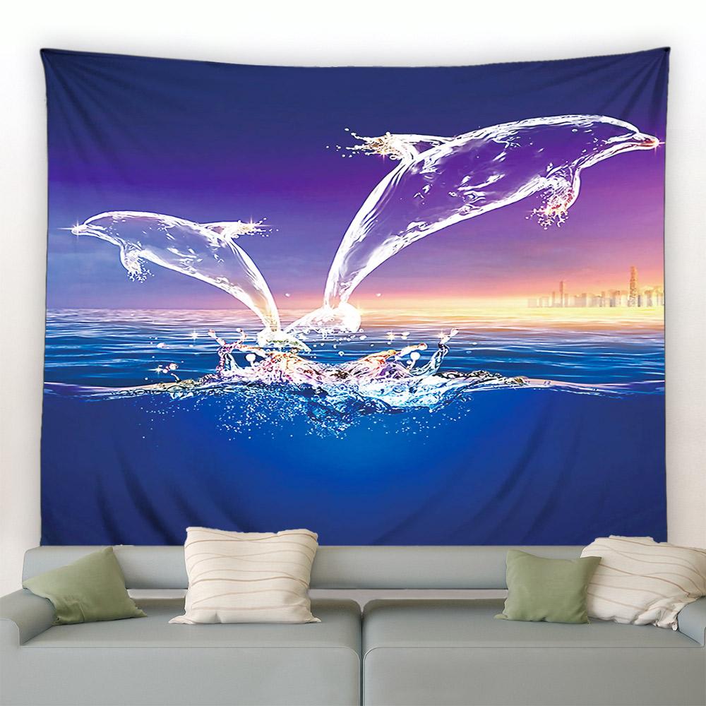 New Sea Animals Dolphin Decorative Tapestry Tropical Fish Turtle Coral Cave Underwater World Home Decor Aesthetics