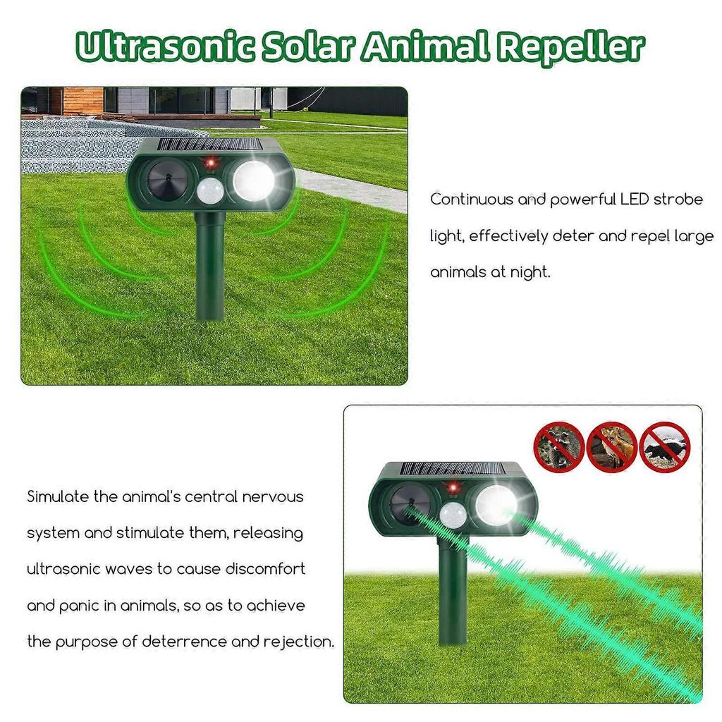 Confezione da 4 Repellenti Animali Ultrasuoni Solari 2025 Sensore di Movimento Esterno Deterrente per Gatti Cani Cervi Luce per Giardino meno