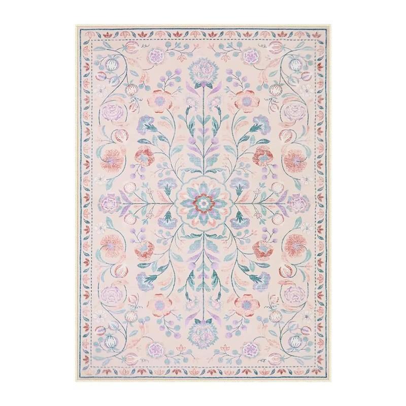 Living Room Carpet Non-slip Soft Machine Washable Floor Mat Bohemian Pink Floral Rug Bedroom Home Decoration Mats Washable Rugs