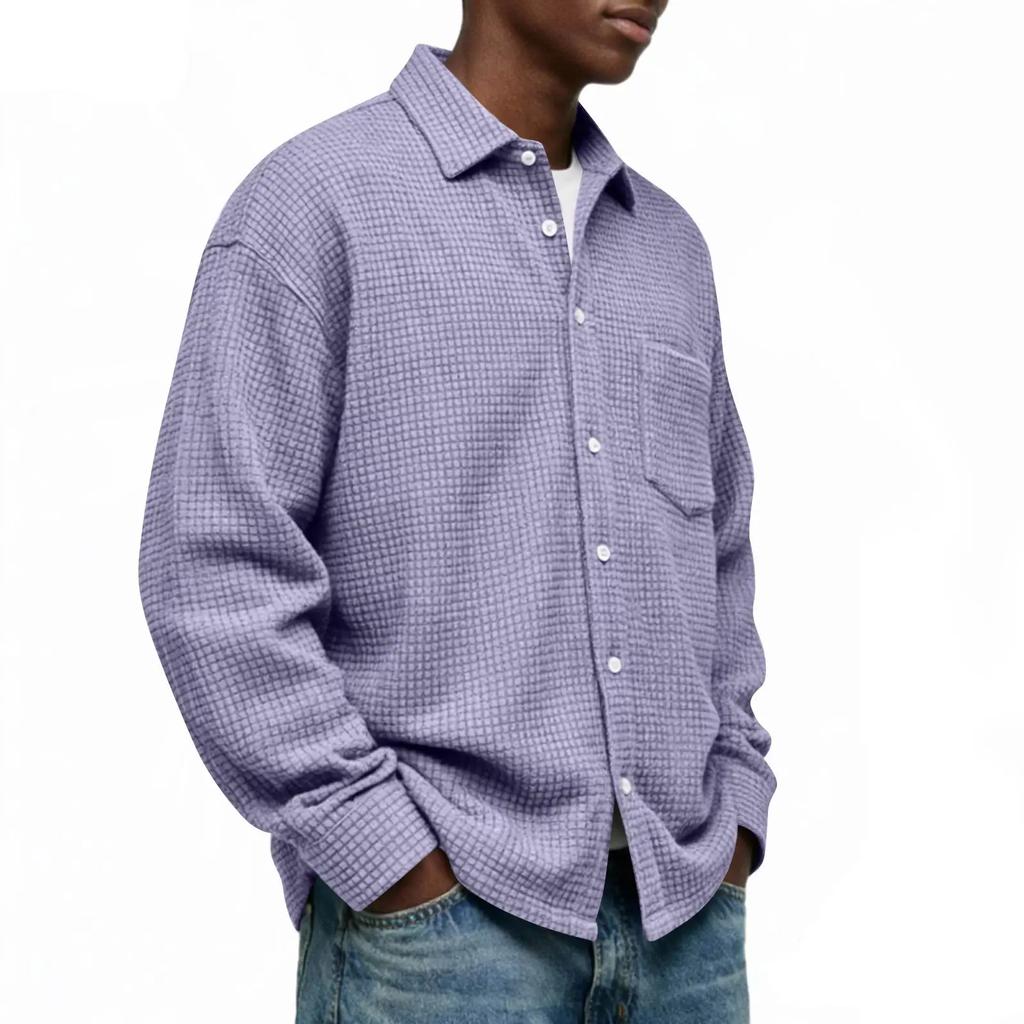 Single Breasted Vintage Long Sleeve Shirt Men Loose Solid Color Spring Autumn Men's Casual Pocket Shirt