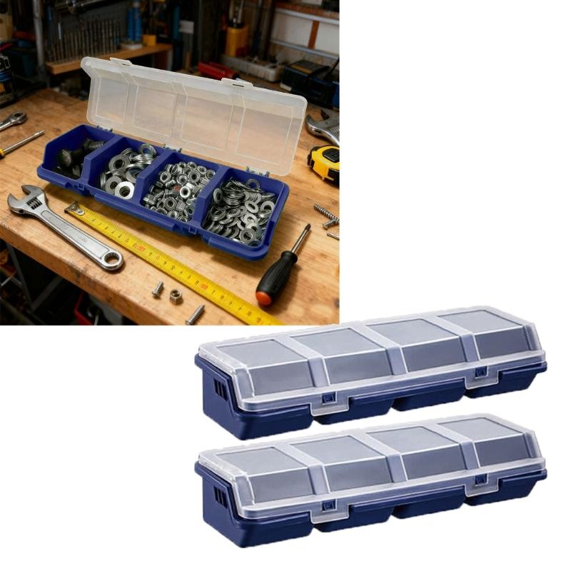 Small Parts Organizers Box Set, 2 Pack Plastic Hardware Cases with 4 Compartments and Transparent Lids for Fastener Sorting