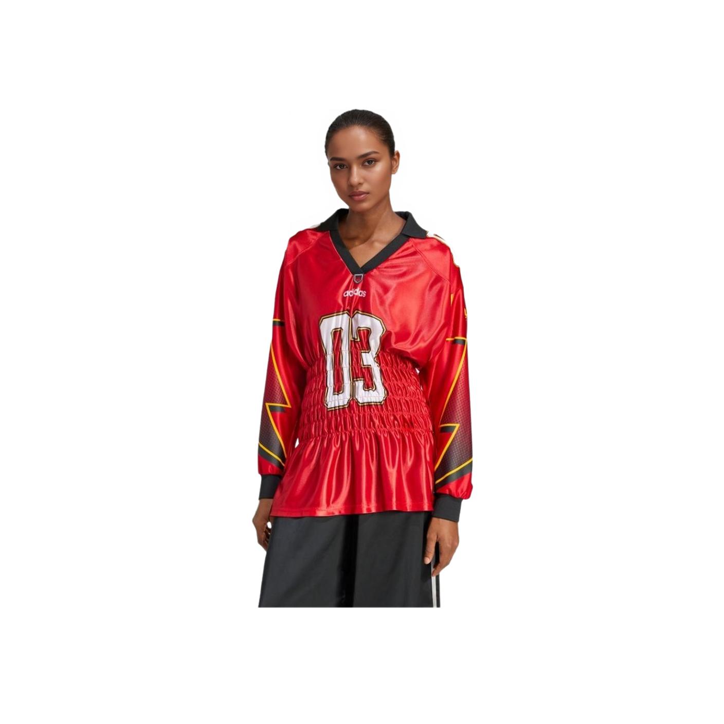 Adidas Originals voľný pulóver s V-výstrihom a dlhým rukávom futbalové tričko dámske topy svetločervená JX9218 L red