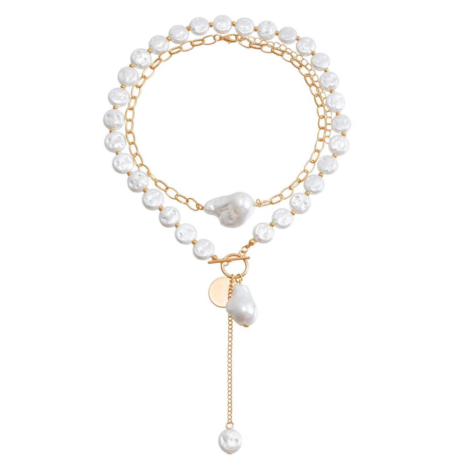 

Accessories Baroque Special-Shaped Pearl Pendant Collarbone Chain Women S Retro Design Double-Layer Necklace Jewelry