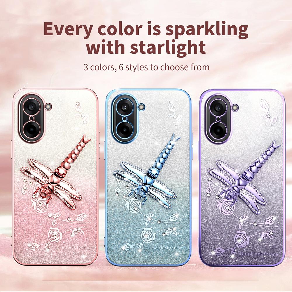 For OnePlus Ace 5 Racing 5G/Nord CE5 5G Case Dragonfly Kickstand TPU Flowers Glitter Phone Cover
