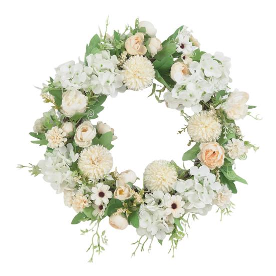 15.75" Spring Wreath Faux Peony Wreath Artificial Hydrangea Peony Flower Wreath with Green Leaves for Home Front Door Wedding Wall Decor