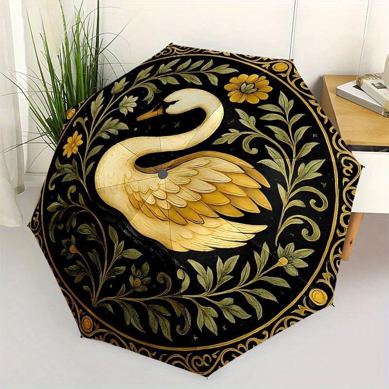 

1pc Golden Swan with Floral OrnamentUmbrella with Plastic Handle,Suitable for All Seasons Home Travel Outdoor UmbrellaB1578