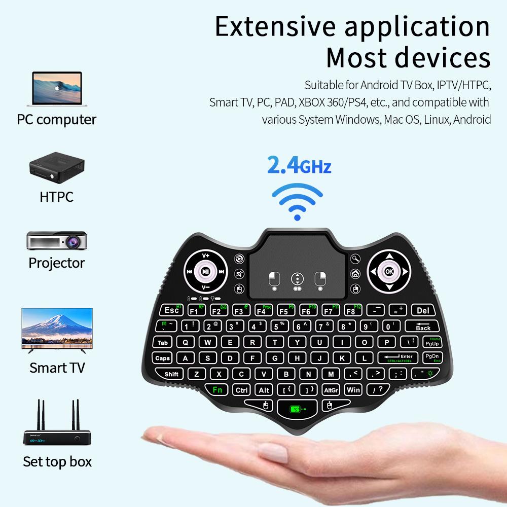 V18 Mini Wireless Keyboard Bat 2.4G BT Touch 7 Color Backlit French Spanish Russian Air Mouse Keyboard Gift for Android TV Box