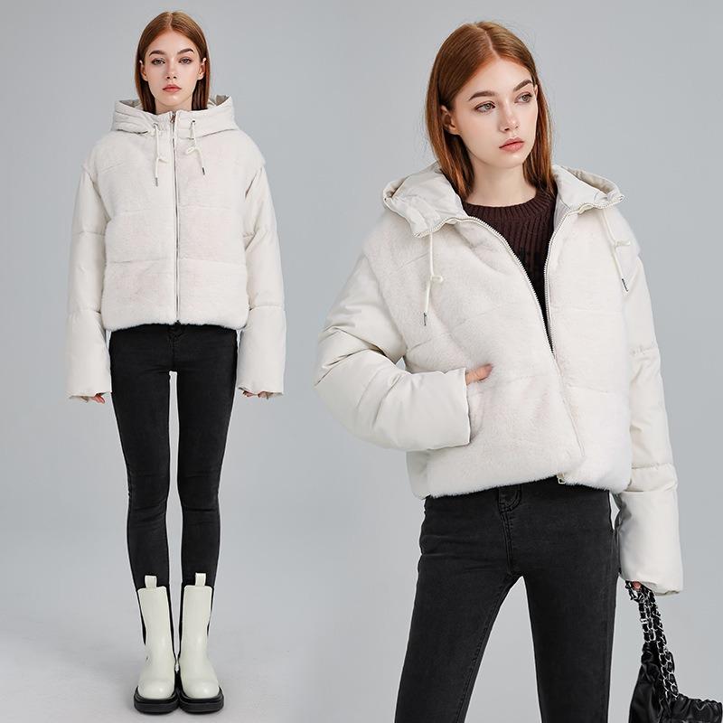 Thickened splicing Mao Mao cotton-padded jacket women's autumn and winter new loose warm cotton-padded jacket
