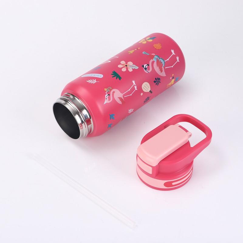 Kids Printed Stainless Steel Insulated Water Bottle With Straw Lid 600ml 800ml Outdoor Portable Thermos School Travel