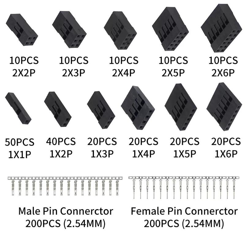 2.54mm Connector Assortment Kit 310/620Pcs Male Female Terminal Housing Set for Industrial Circuit Debugging