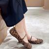 Leather retro light mouth round head one-word buckle with Mary Jane leopard print single shoes women's summer and autumn new ballet flats