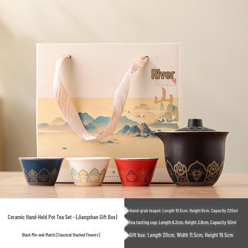 National Trend Ceramic Travel Tea Set - Portable Business Souvenir, Cultural Creative Gift with Custom Logo Option