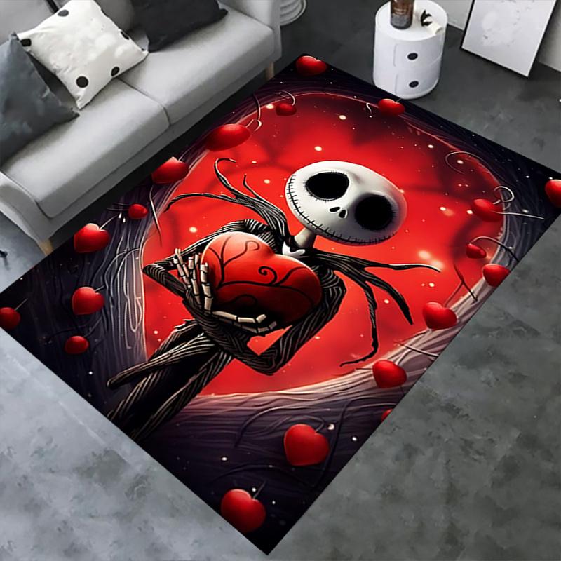 Office Rug Jack Skellington, Heart Theme 3D Printed Anti-Slip Rug-Machine Washable for Living Room