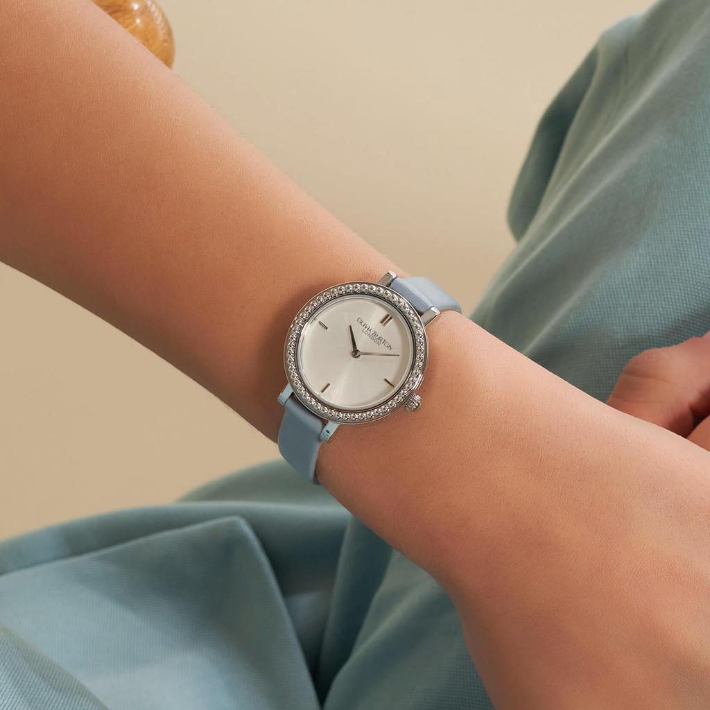 Authorized Distributor Olivia Burton Watch Ladies ob24000163 Classics 30mm Vintage Beads Silver White Sunray Chalk Blue Leather [OLIVIA BURTON]