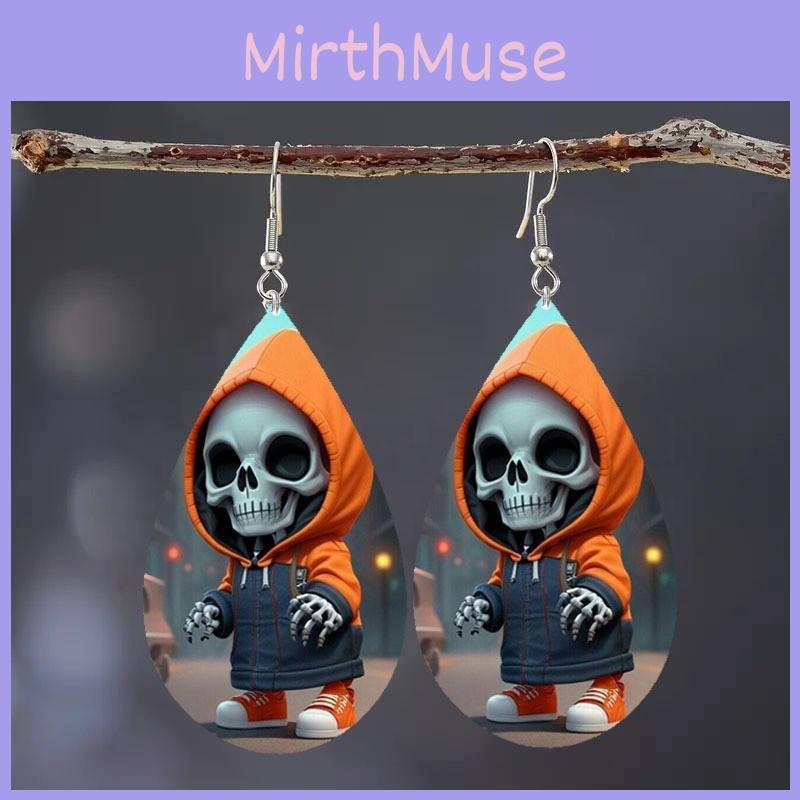 Halloween Themed Hooded Jacket Skull Pattern Droplet Shaped Acrylic Earrings For Halloween Party Accessory