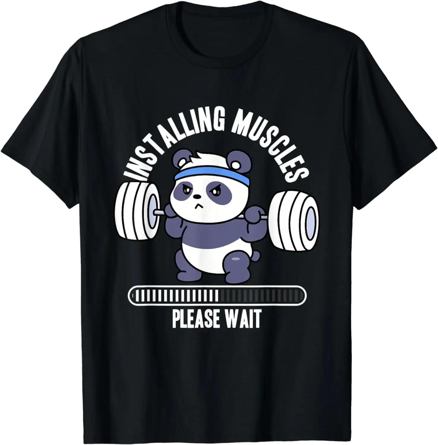 

Summer Gym Clothes Tops Shirts for men Ropa De Mujer Muscle Building Fitness Panda Weight Lifting Barbell Workout T-Shirt 4XL