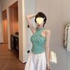 With chest pad, French temperament cross neck sling vest women's summer spice girl short slim-fit design top