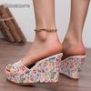 Fashion Fashion Floral Print Wedge Slippers Women Slip On Chunky Platform Sandals Woman Summer 2025 Thick Bottom Non Slip Outdoor Slides