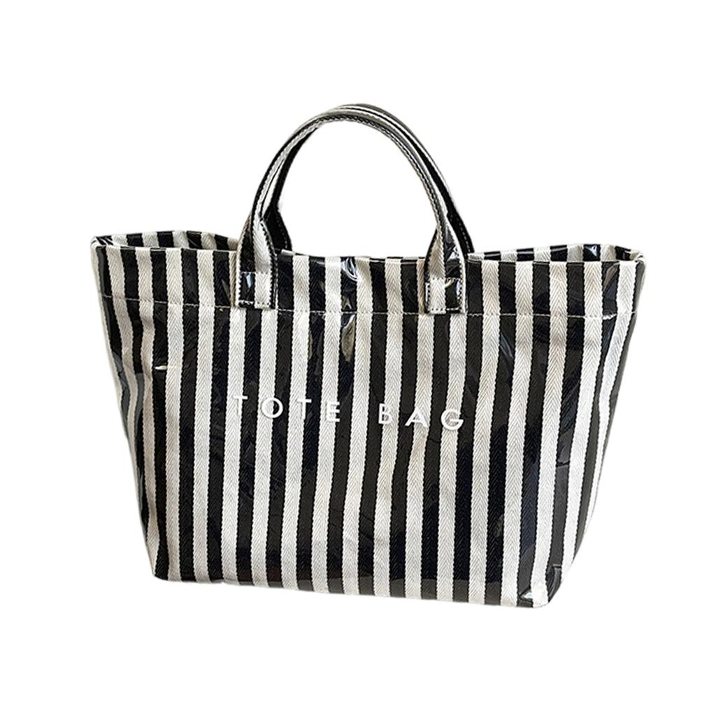 Gestreifte Damen-Tragetasche mit aufgedruckten Buchstaben, große Kapazität