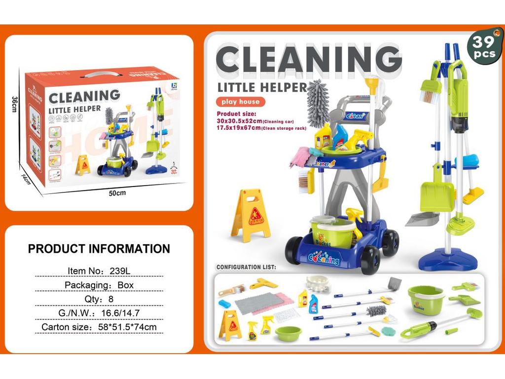 Kids' Cleaning Trolley Set: Pretend Play Vacuum, Broom, Mop & Hygiene Tools