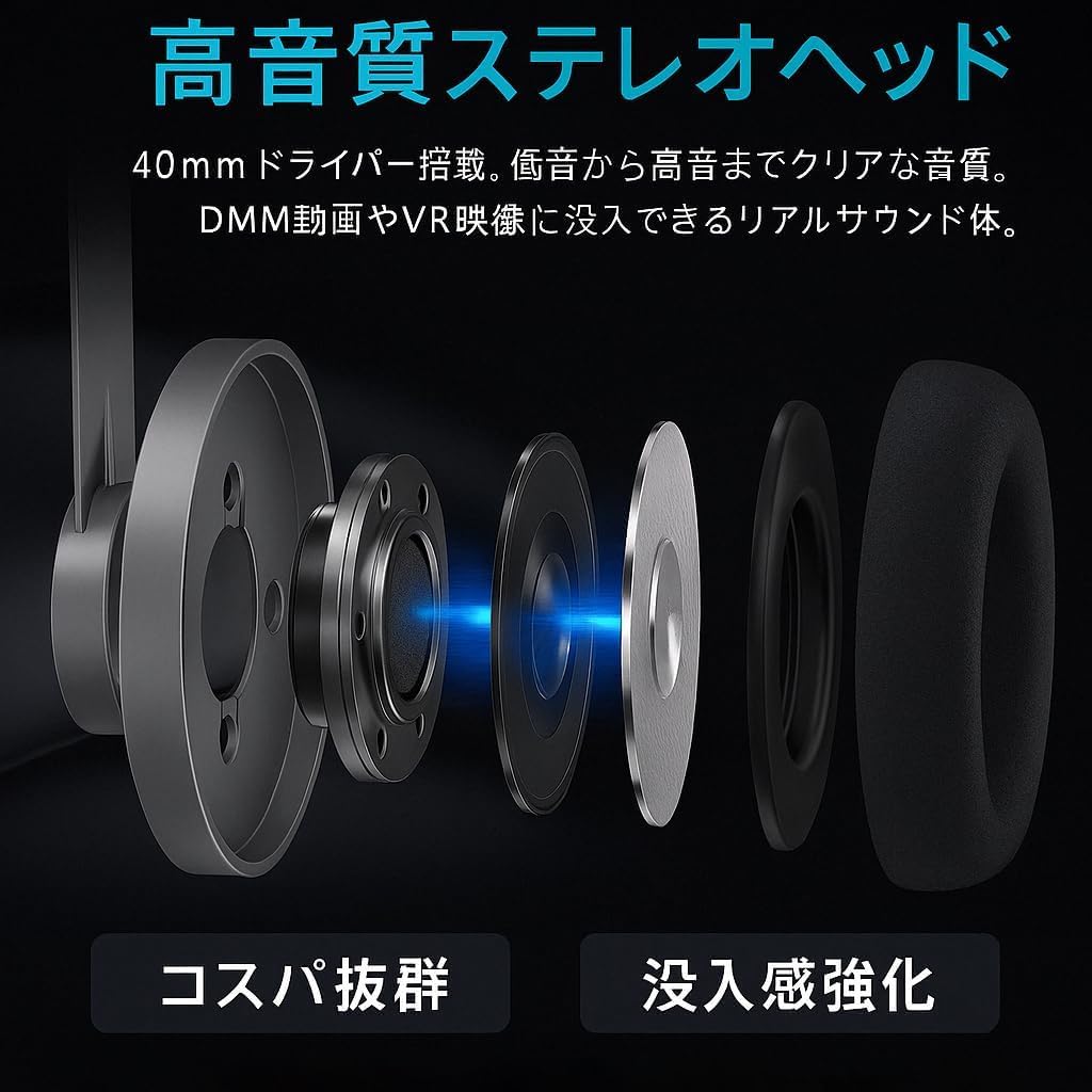 VR brýle pro video 3D pohlcující sluchátka lehké japonský manuál kompatibilní se smartphony, DMM, kompatibilní s 360 stupni, zážitek,