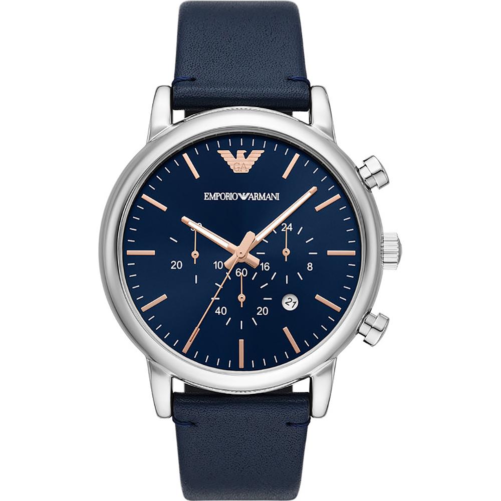 Emporio Armani Blue Leather Men s Quartz Chronograph Watch AR11451 синий