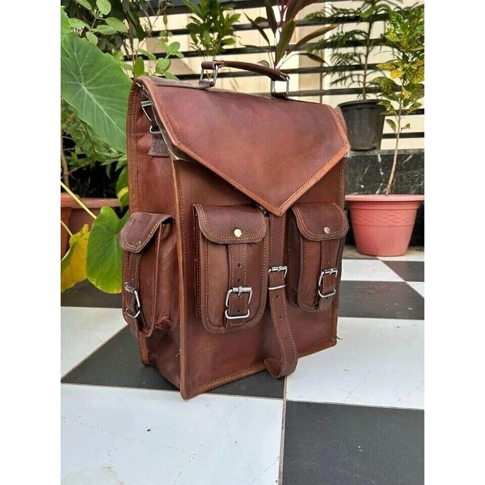 Backpack Leather Genuine Vintage Laptop Rucksack Messenger Men's New Travel Bag