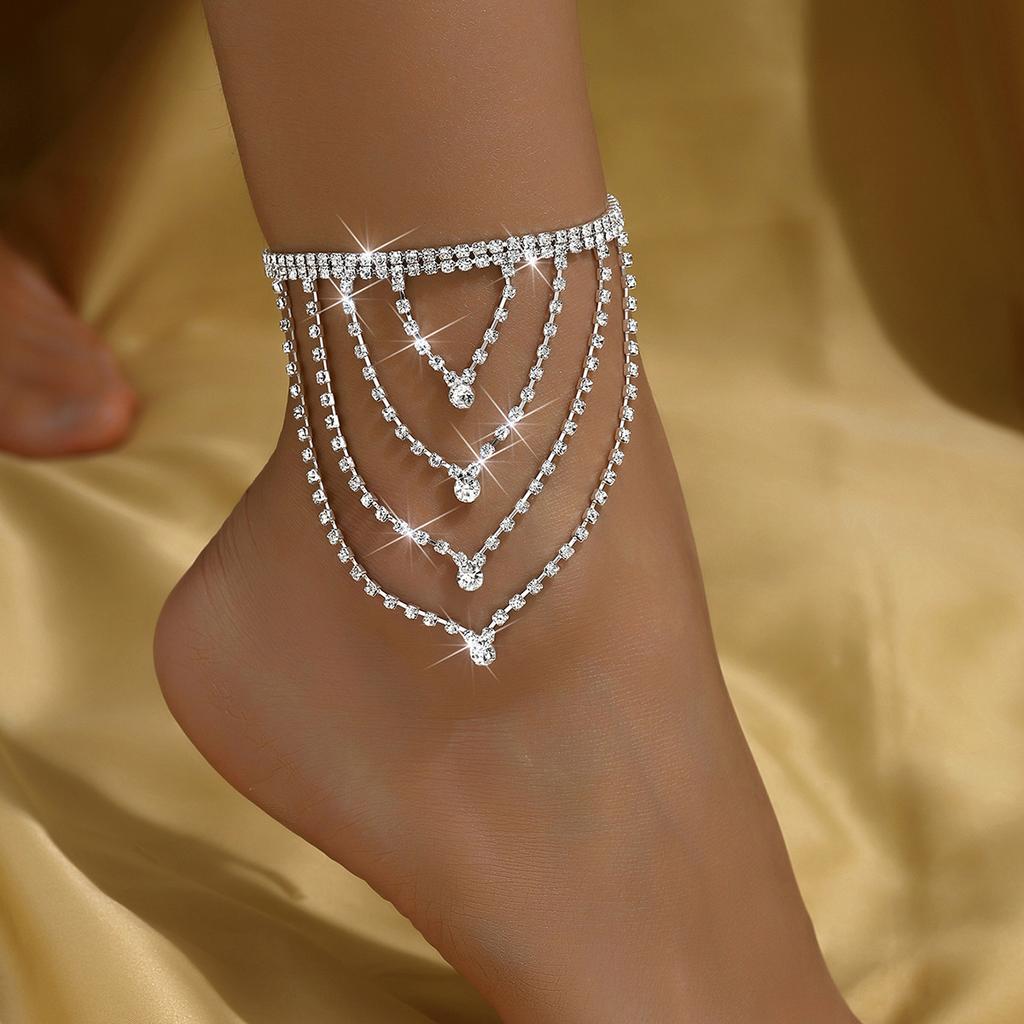 Rhinestone Feet Multi-Layer Fringed Beach Vacation Fashion Simple Anklet Anklet Anklet