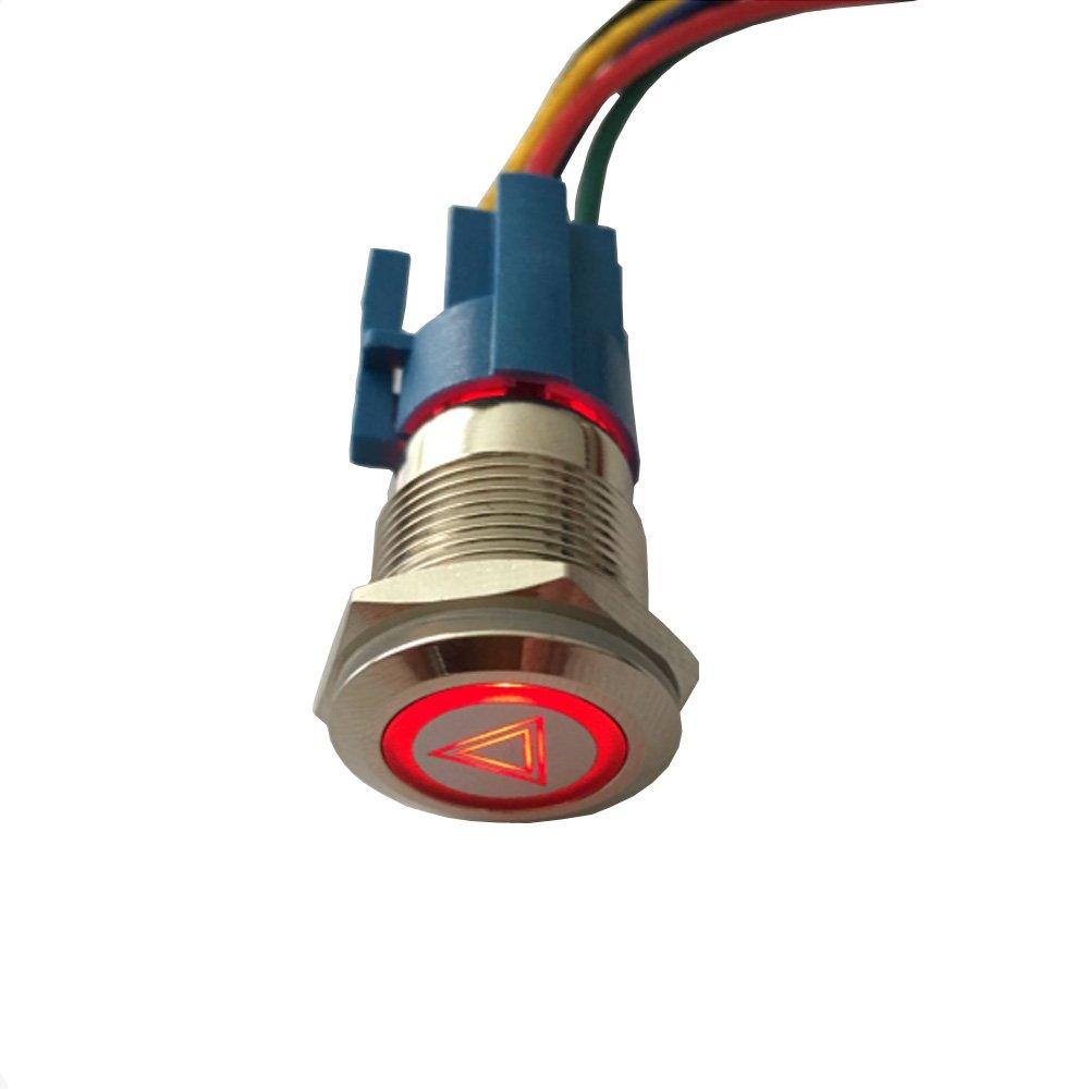 

ESUPPORT Car Red LED Light Emergency Hazard Warning Push Button Metal Toggle Switch Socket Plug 19mm