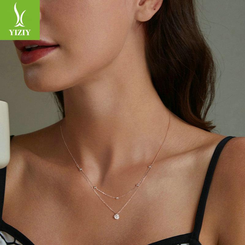 Layered Double-Layer Moissanite Necklace, Fashionable Light Luxury S925 Sterling Silver Collarbone Chain Jewelry