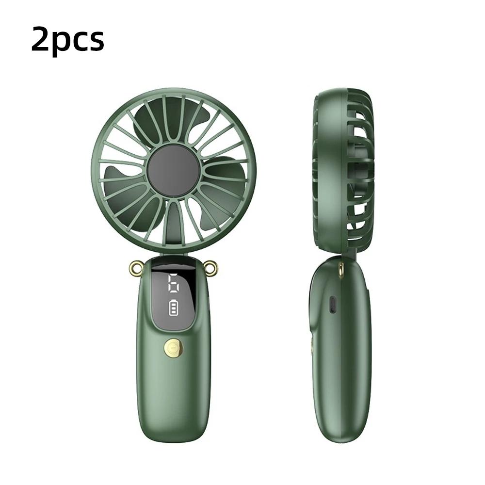 

USB Handheld Mini Fan Foldable Portable Neck Hanging Fans 6 Speed Rechargeable Fan with Phone Stand and Display Screen зелёный