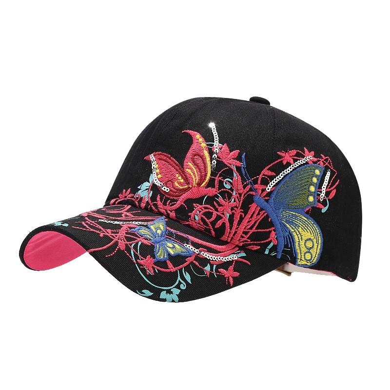 Cappellino da Baseball Ricamato con Farfalla in Cotone per Donna con Protezione Solare e Vestibilità Regolabile