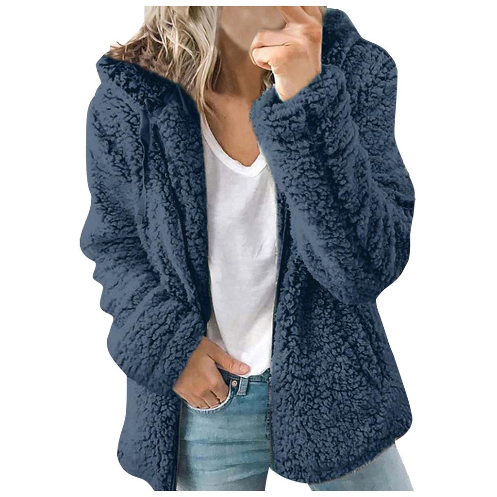 Fashion Women Casual Hooded Plush Warm Jackets Zipper Cardigan Tops Coat