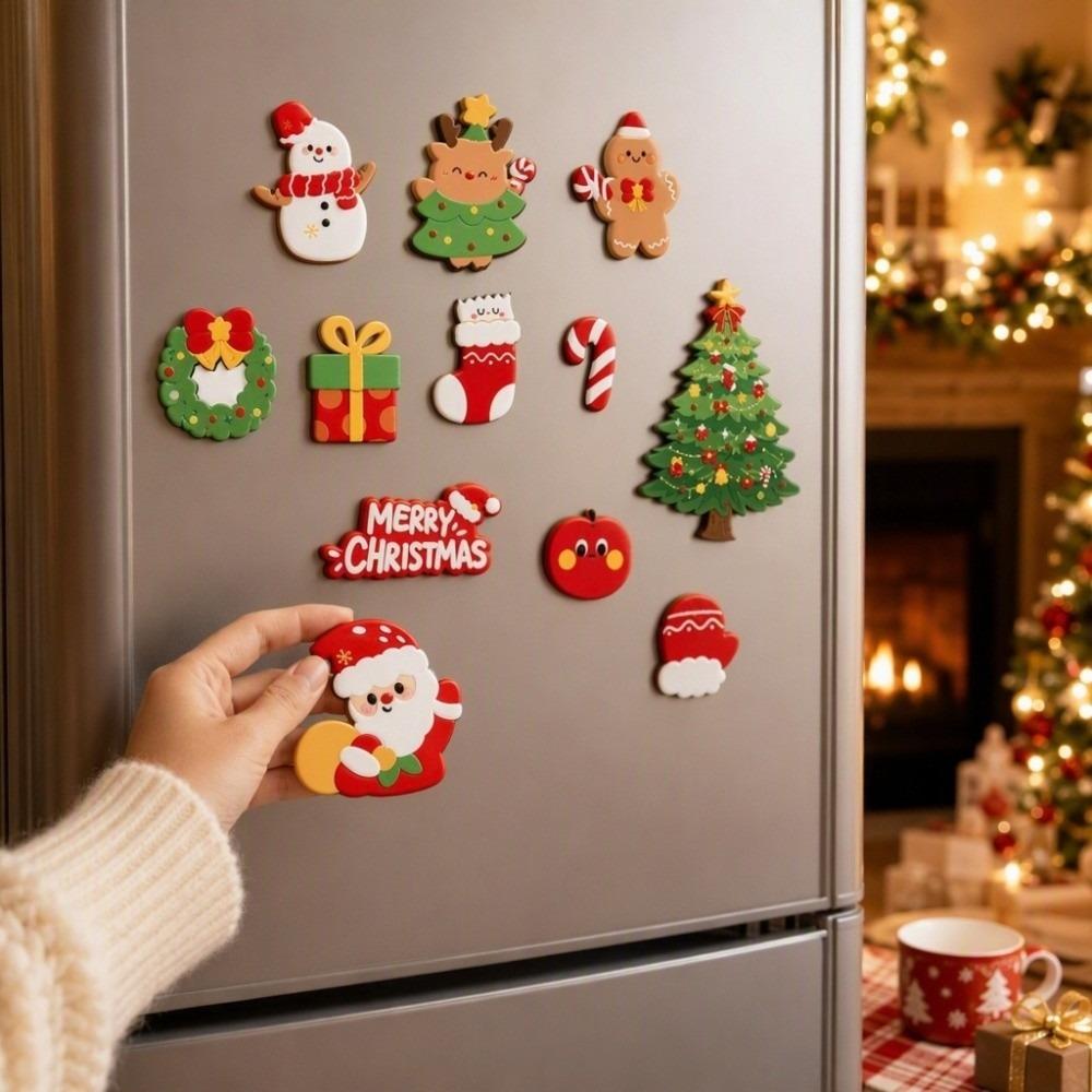 12pcs/set Cartoon Christmas Fridge Magnets Set Animal Magnetic Stickers  Kitchen Cabinet