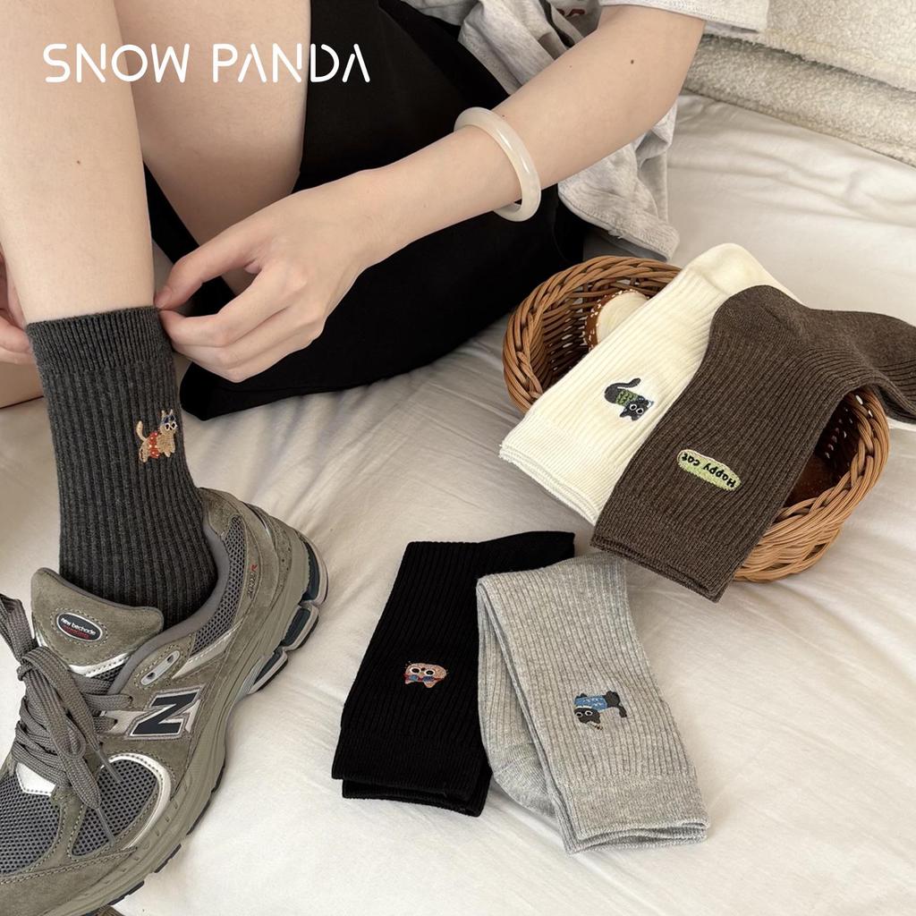 Women's Autumn Mid-Calf Cartoon Embroidery Cotton Socks - Korean Style Scrunch Socks