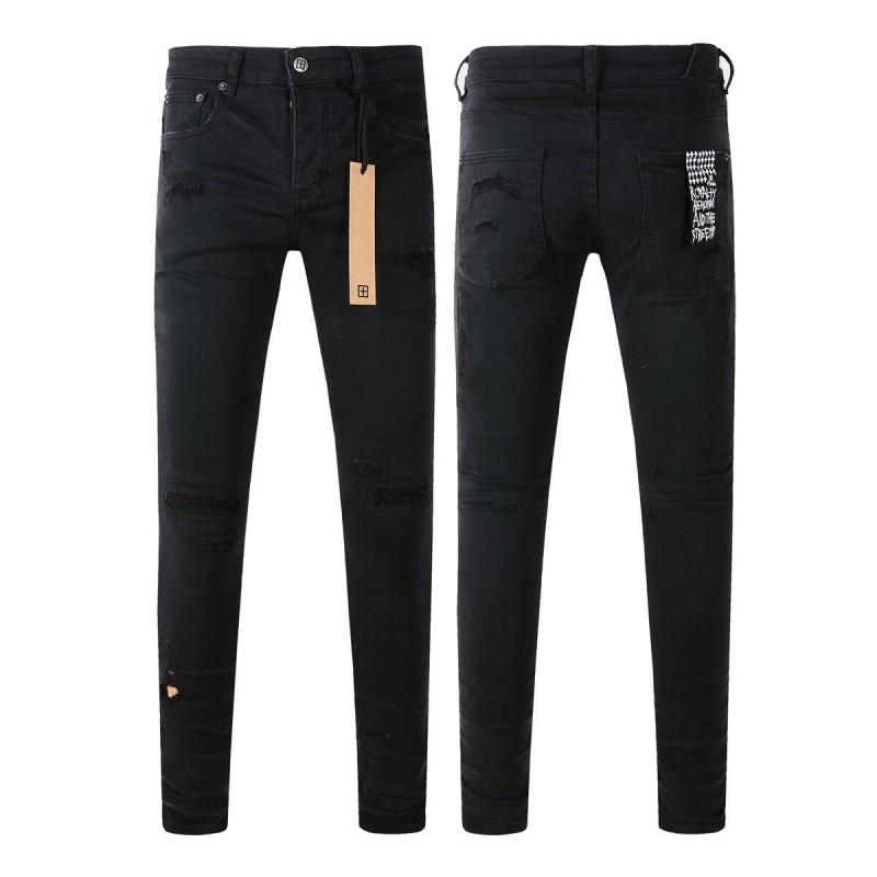 Mens Slim Fit Jeans Punk Style Distressed Printed Denim Pants Teens Casual Wear
