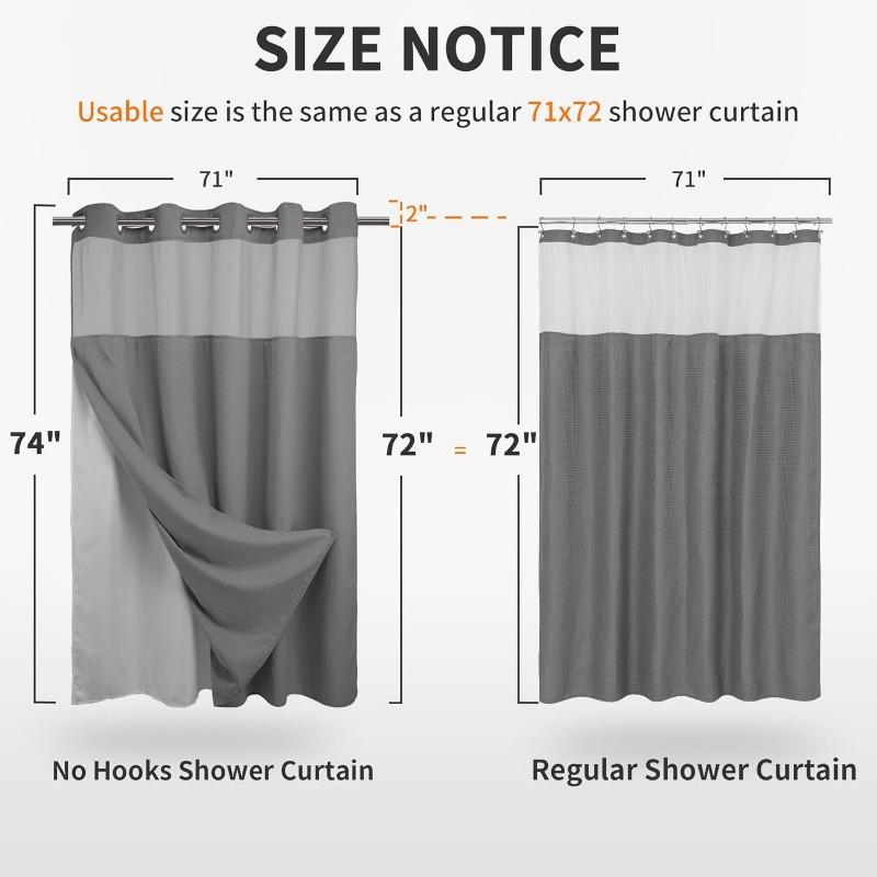 No Hooks Required Dotted Waffle Weave Shower Curtain with Snap In Liner - 71W X 74H,Hotel Grade,Spa Like Bath Curtain,Gray