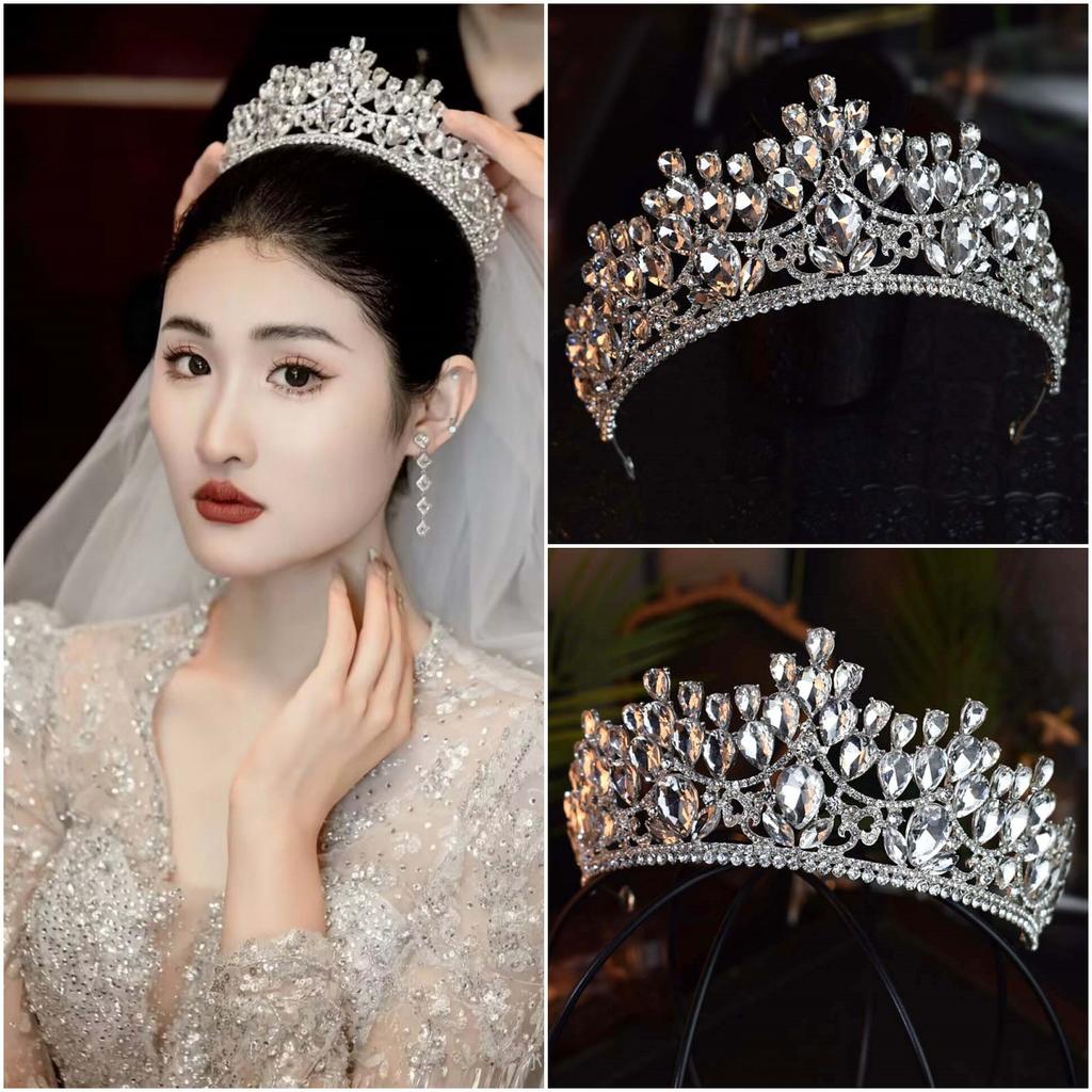 European and American Light Luxury Bride's Crown Shining Crystal Headwear  Princess Birthday Style Crown Wedding Beauty Pageant Accessories