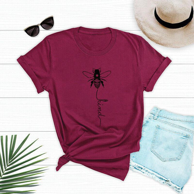 Women's Bee Printed Crew Neck T-shirts Featuring Soft Cotton Fabric For Comfort
