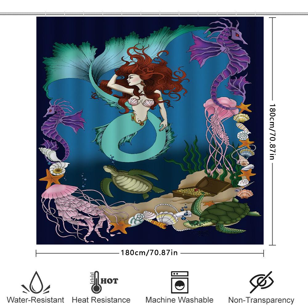 Underwater World Mermaid Sea Turtle Shower Curtain For Bathroom Decor Multicolor 180Cm X 240Cm