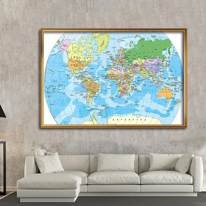 Spanish World Map Poster Large Wall Art Decorative Educational Map for School Home Office Study