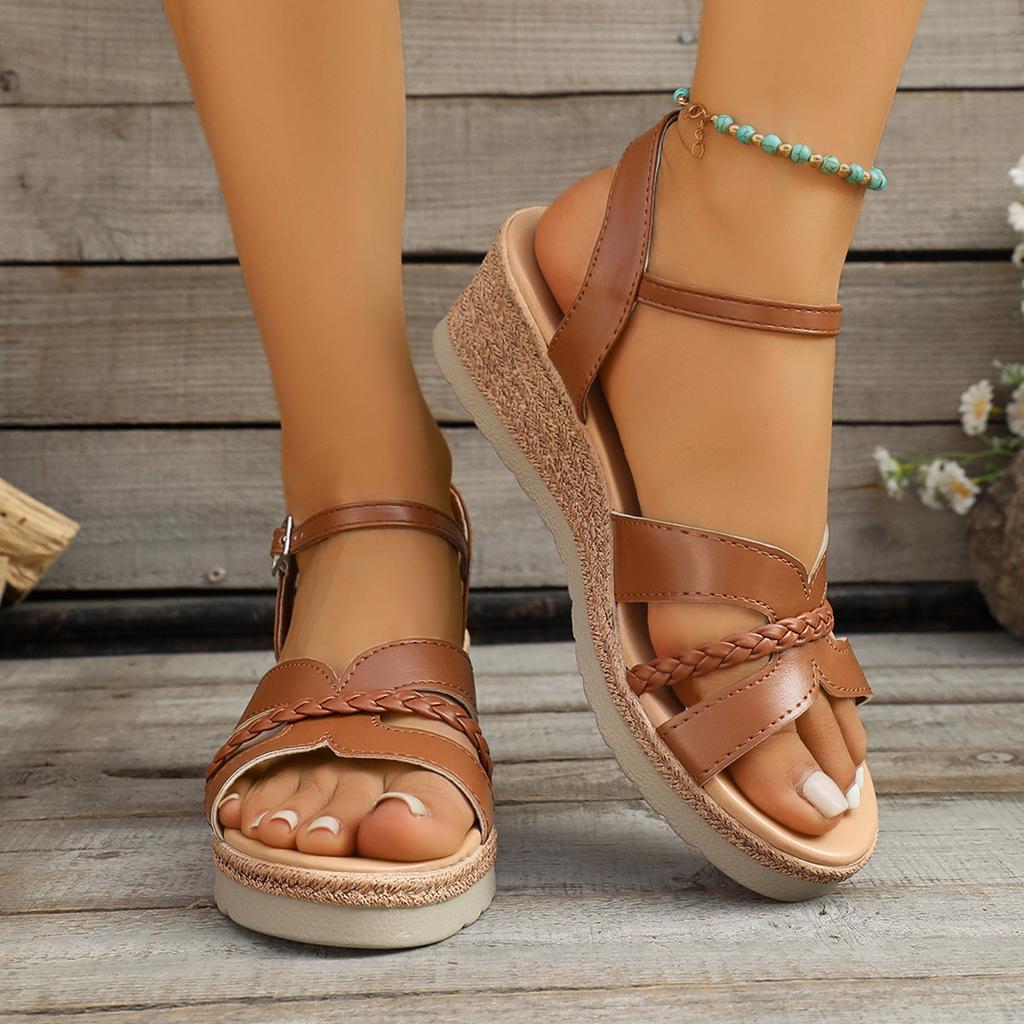 Large size women's sandals 2025 summer new wedge sandals fashion buckle with platform sandals women