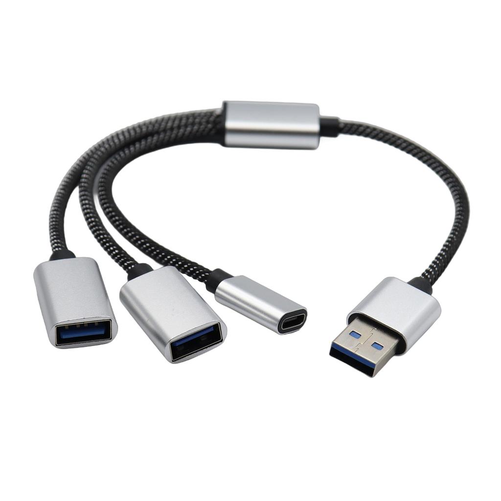 USB 2.0 Power Splitter Cable 1 Male To 2 Female Adapter with USB C for Charging and Data Sync For Laptop Computer