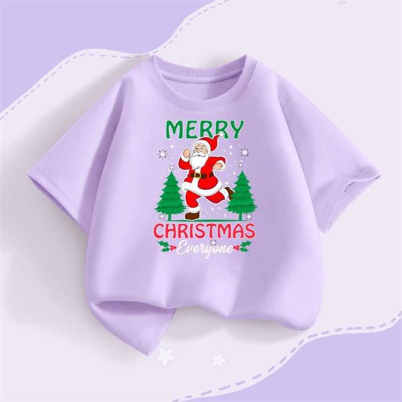 Santa Claus Dancing T-shirt Short Sleeve Cartoon Shirt for Boys Christmas Party Tops for Kids