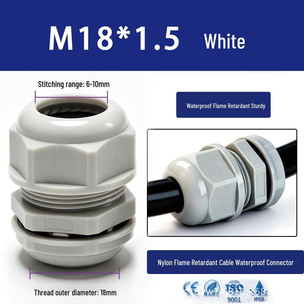 Nylon Waterproof Cable Connector Gland, M/PG Type, Flame Retardant, Sealed Threaded