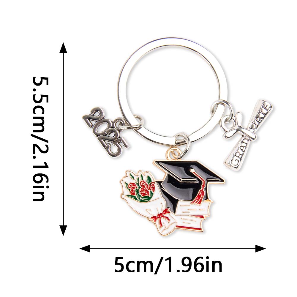 6pcs Class of 2025 Graduation Keychains Doctoral Hat Congrats Grad Design Alloy key ring Graduation Season Ceremony Ideal Gift