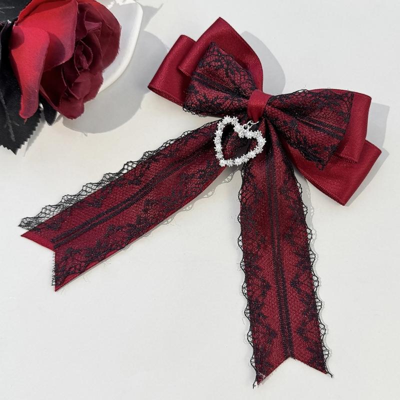 Romance Hair Bows Hair Styling Accessory with Delicate Lace And Ribbon Design Heart Charm Hair Clip for Women