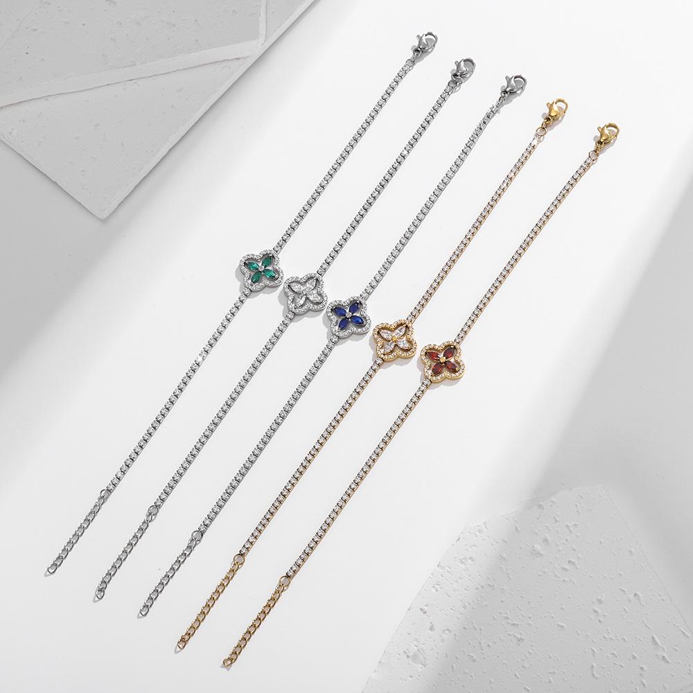 Four Leaf Clover Bracelet for Women Minimalist Luxury Micro Zircon Geometric Design Jewelry