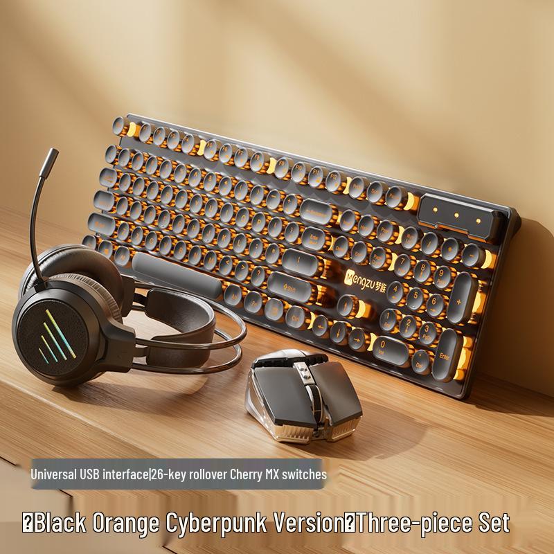 Retro Punk Mechanical Keyboard and Silent Mouse Set for Office Computing
